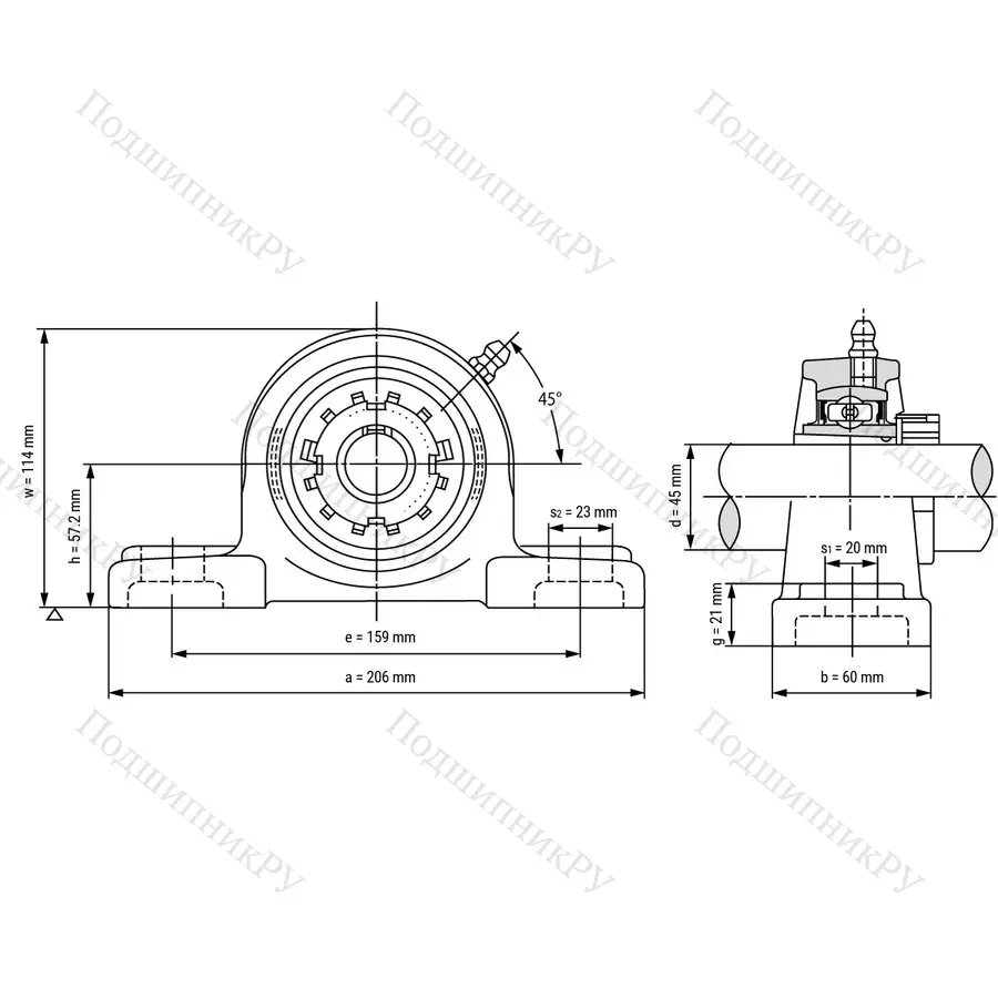 Подшипниковый узел UKP 210 - Вал: 45 мм