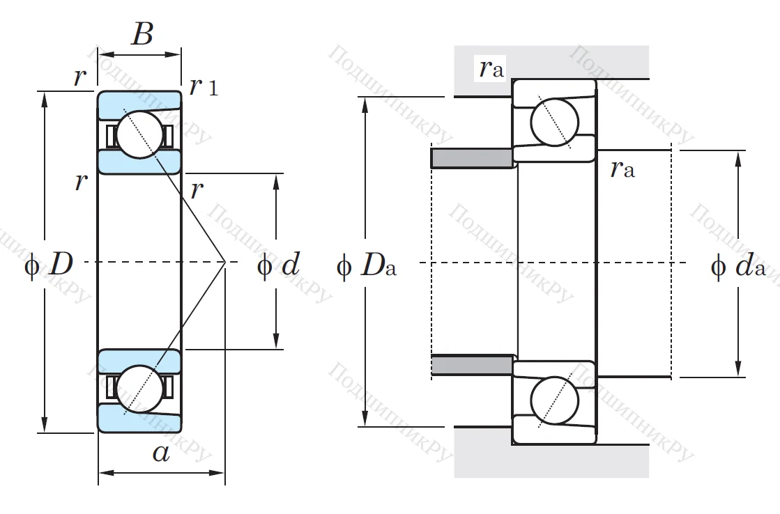 Однорядный шариковый подшипник 7316 B (66316 ГОСТ)