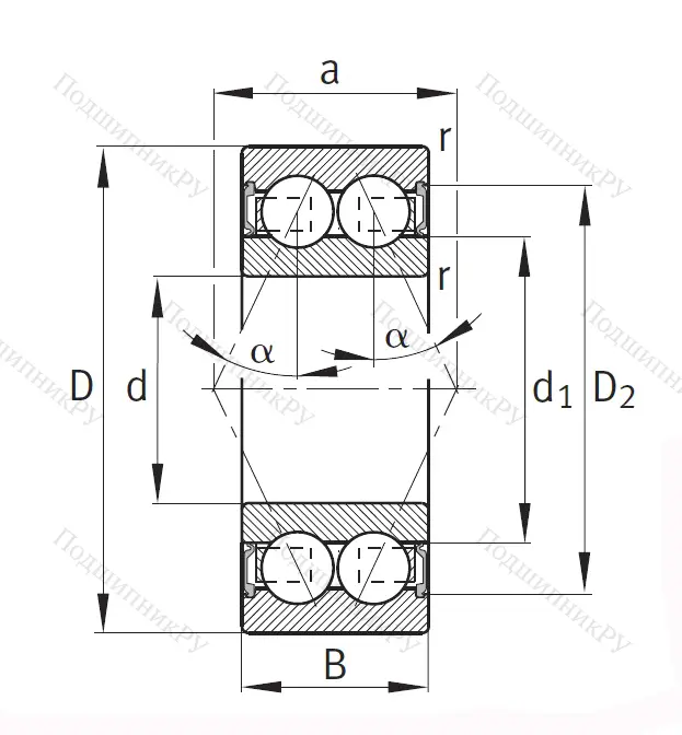 Двухрядный шариковый подшипник 3805 2RS