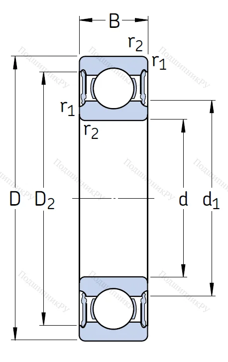 Однорядный шариковый подшипник 6008 2RS 1