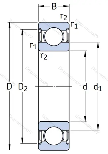 Однорядный шариковый подшипник 6305 2Z/C 4 от производителя  SKF