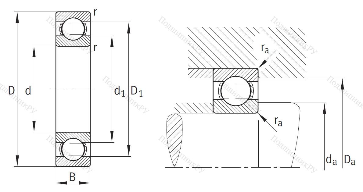 Однорядный шариковый подшипник 6319
