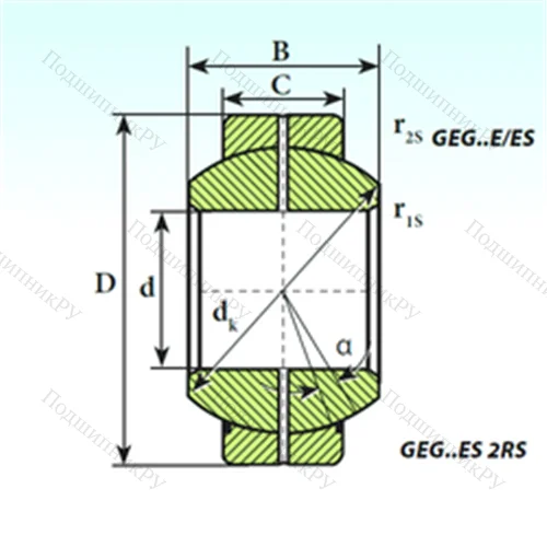 Подшипник скольжения сферический GEG 35 ES 2RS от производителя  ISB