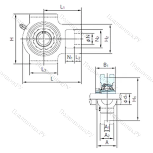 Подшипниковый узел шариковый радиальный UKT 322+H 2322